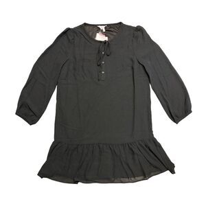 Draper James Black Long Sleeve Ruffle Hem Dress